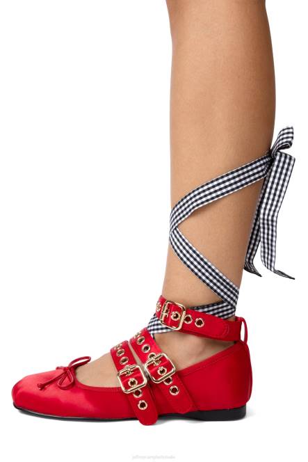 Jeffrey Campbell ballotage NDHB208 ballerina's rood satijn zwart wit geruit vrouwen