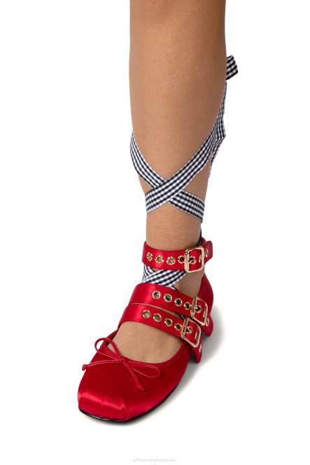 Jeffrey Campbell ballotage NDHB208 ballerina's rood satijn zwart wit geruit vrouwen