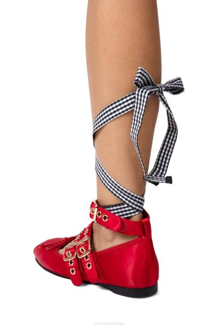 Jeffrey Campbell ballotage NDHB208 ballerina's rood satijn zwart wit geruit vrouwen