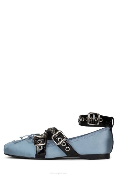 Jeffrey Campbell choreo NDHB209 ballerina's blauw satijn zwart lak vrouwen