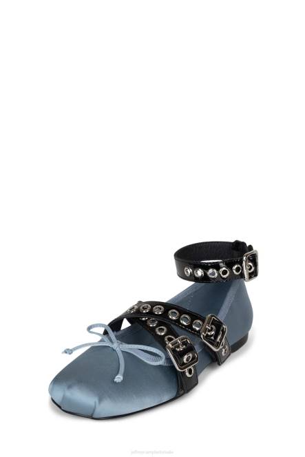 Jeffrey Campbell choreo NDHB209 ballerina's blauw satijn zwart lak vrouwen