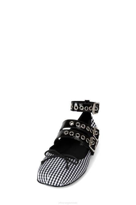 Jeffrey Campbell rina NDHB203 ballerina's wit geruit zwart lak vrouwen