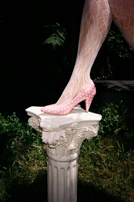 Jeffrey Campbell Veronique NDHB1383 hakken pomp roze wit polka dot patent vrouwen