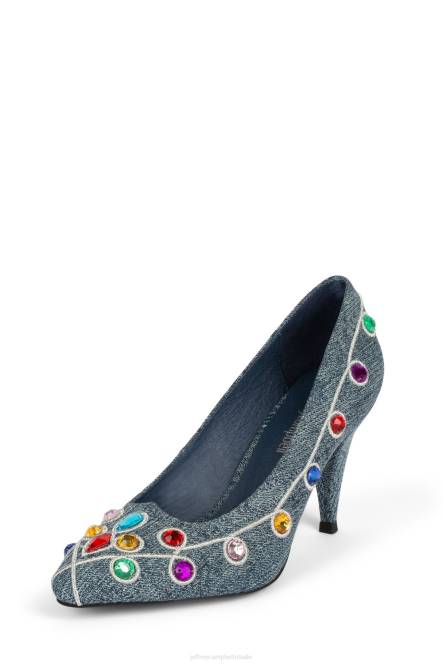 Jeffrey Campbell mcfly NDHB1376 hakken pomp blauwe denim heldere juwelen vrouwen
