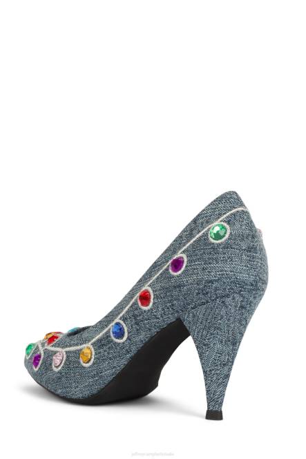 Jeffrey Campbell mcfly NDHB1376 hakken pomp blauwe denim heldere juwelen vrouwen