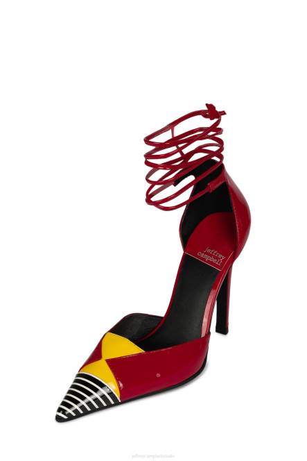 Jeffrey Campbell ovio NDHB1368 hakken pomp zwart wit streep rood multi vrouwen