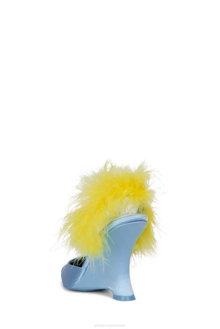 Jeffrey Campbell Opschepper NDHB1659 muilezel met hakken blauw satijn geel vrouwen