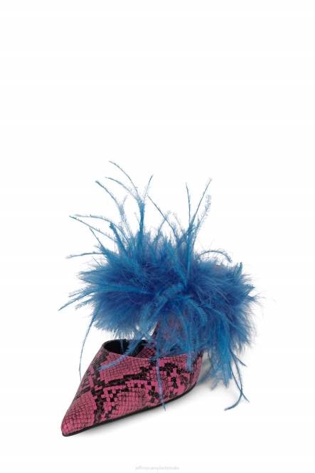 Jeffrey Campbell bevedering NDHB1696 muilezel met hakken roze slang blauw vrouwen