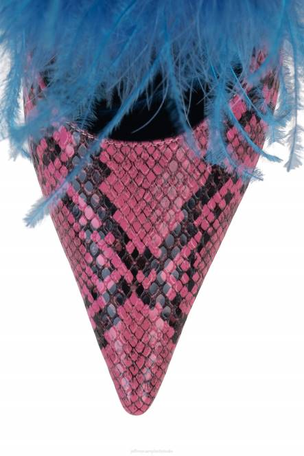 Jeffrey Campbell bevedering NDHB1696 muilezel met hakken roze slang blauw vrouwen