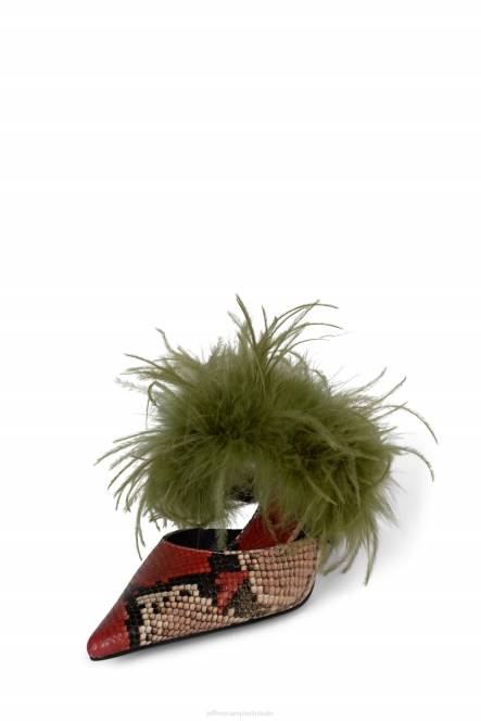 Jeffrey Campbell bevedering NDHB1697 muilezel met hakken oranjebruine slangolijf vrouwen