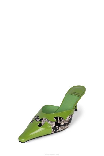 Jeffrey Campbell dilettant NDHB1670 muilezel met hakken groene pat grijze zwarte slang vrouwen