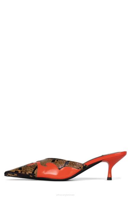 Jeffrey Campbell dilettant NDHB1672 muilezel met hakken beige bruine slang oranje pat vrouwen