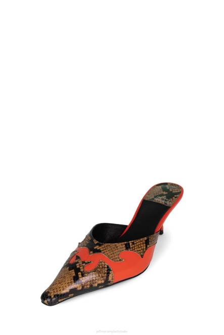 Jeffrey Campbell dilettant NDHB1672 muilezel met hakken beige bruine slang oranje pat vrouwen