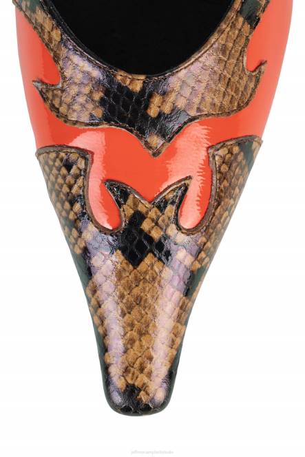 Jeffrey Campbell dilettant NDHB1672 muilezel met hakken beige bruine slang oranje pat vrouwen