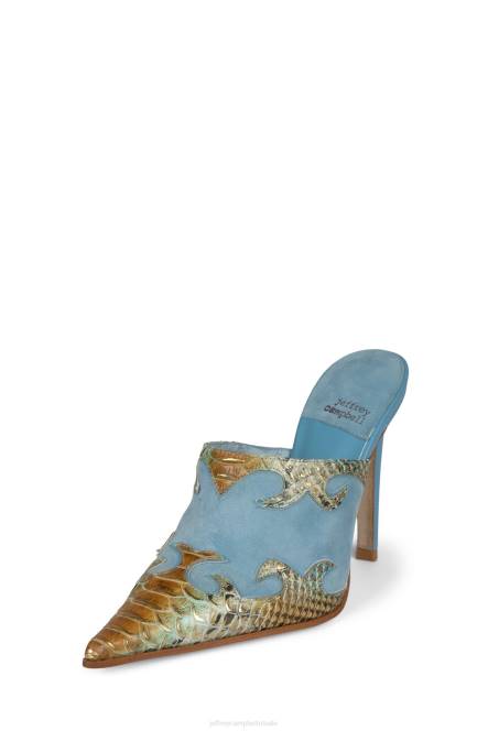 Jeffrey Campbell rijden NDHB1674 muilezel met hakken blauw beige slangenblauw vrouwen