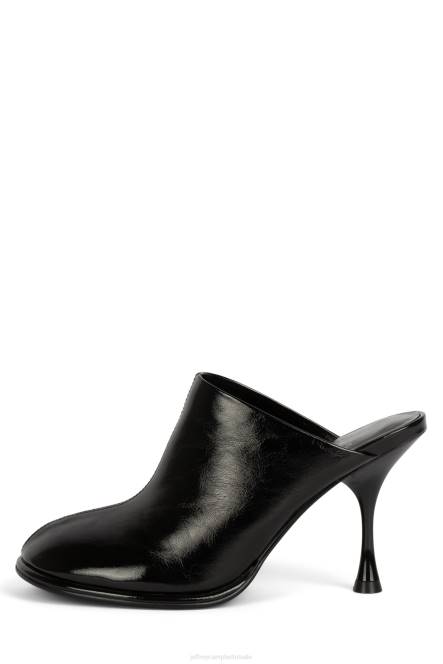Jeffrey Campbell schuine standen NDHB1722 muilezel met hakken zwart gekreukt patent vrouwen