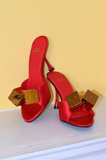 Jeffrey Campbell Dobbelsteen NDHB1403 sandaal met hak rood satijn goud vrouwen