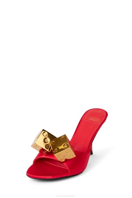 Jeffrey Campbell Dobbelsteen NDHB1403 sandaal met hak rood satijn goud vrouwen