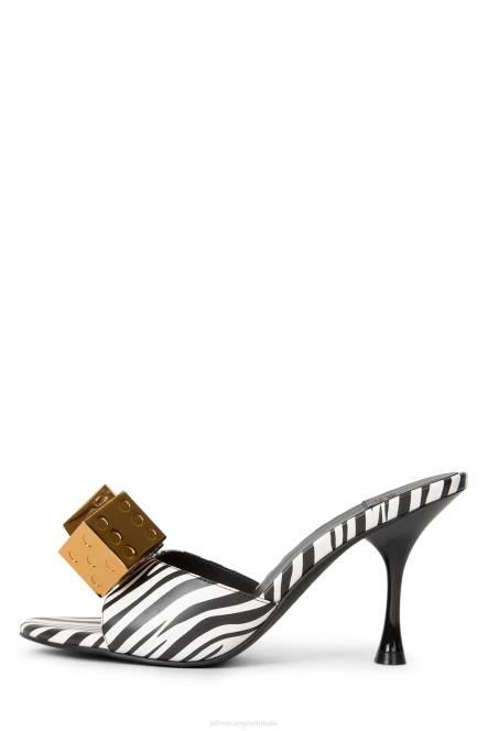 Jeffrey Campbell Dobbelsteen NDHB1460 sandaal met hak zwart wit zebra zilver vrouwen