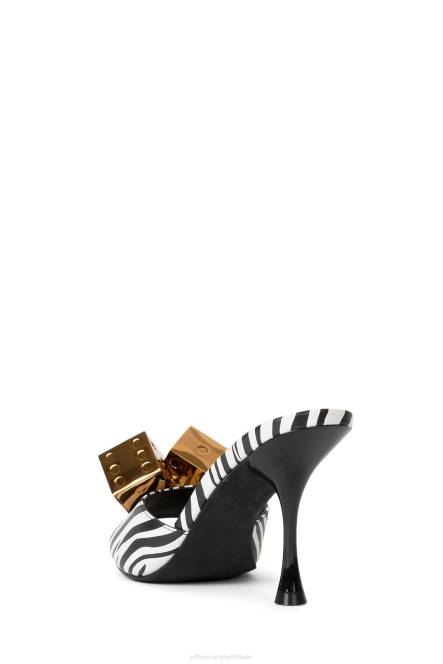 Jeffrey Campbell Dobbelsteen NDHB1460 sandaal met hak zwart wit zebra zilver vrouwen
