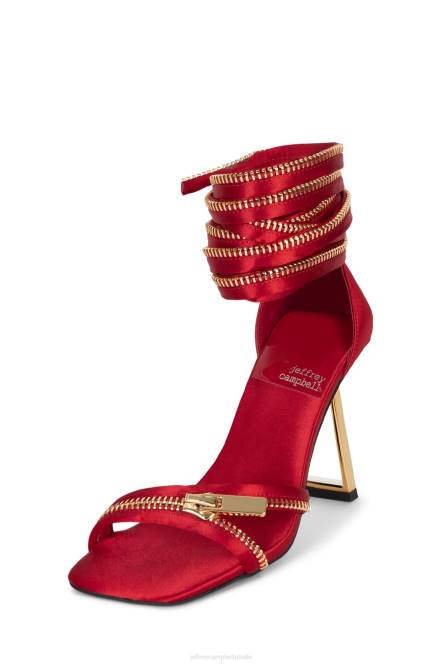 Jeffrey Campbell dichtgeritst NDHB1412 sandaal met hak rood satijn goud vrouwen