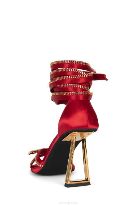 Jeffrey Campbell dichtgeritst NDHB1412 sandaal met hak rood satijn goud vrouwen