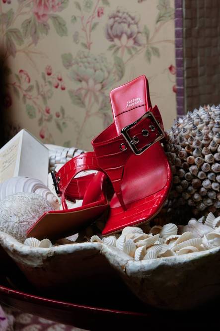 Jeffrey Campbell gesp-down NDHB1462 sandaal met hak rood croco zilver vrouwen