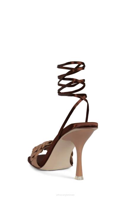 Jeffrey Campbell rozi NDHB1638 sandaal met hak donker natuurlijk bruin satijn vrouwen