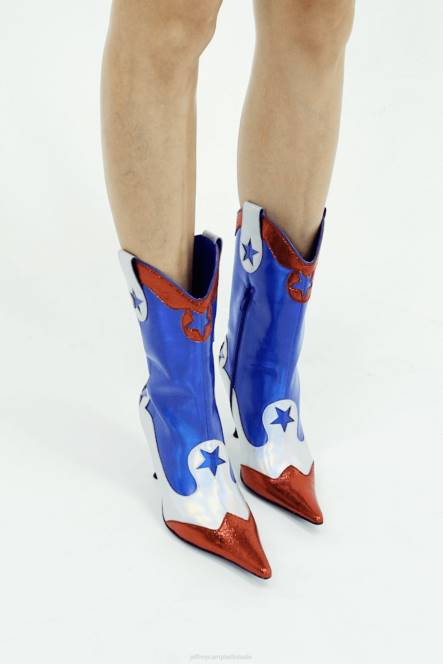 Jeffrey Campbell aas hoog NDHB635 enkel laarzen rood blauw combi vrouwen