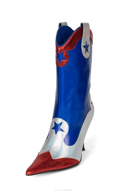 Jeffrey Campbell aas hoog NDHB635 enkel laarzen rood blauw combi vrouwen
