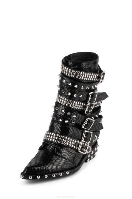 Jeffrey Campbell draco-stud NDHB664 enkel laarzen zwart glanzend slangenzilver vrouwen