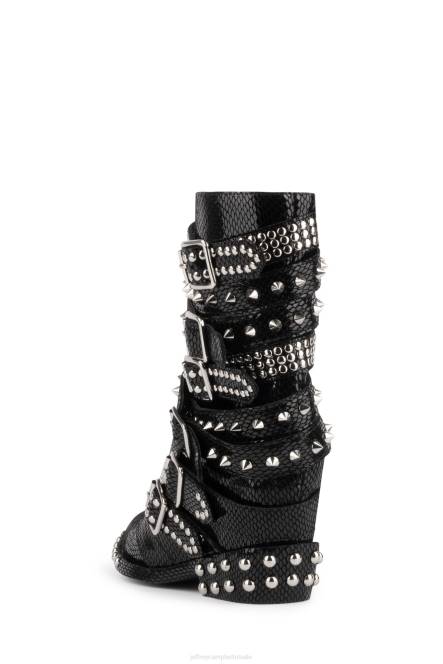 Jeffrey Campbell draco-stud NDHB664 enkel laarzen zwart glanzend slangenzilver vrouwen