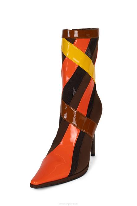 Jeffrey Campbell strepen NDHB302 enkel laarzen oranjebruin lak multi vrouwen