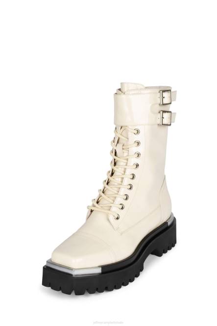 Jeffrey Campbell wijdt NDHB386 enkel laarzen ivoor gekreukt patent vrouwen