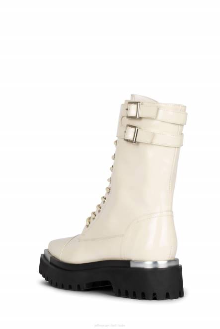 Jeffrey Campbell wijdt NDHB386 enkel laarzen ivoor gekreukt patent vrouwen