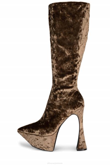 Jeffrey Campbell Ze gaat NDHB742 laarzen van knie tot dij taupe geplet fluweel vrouwen