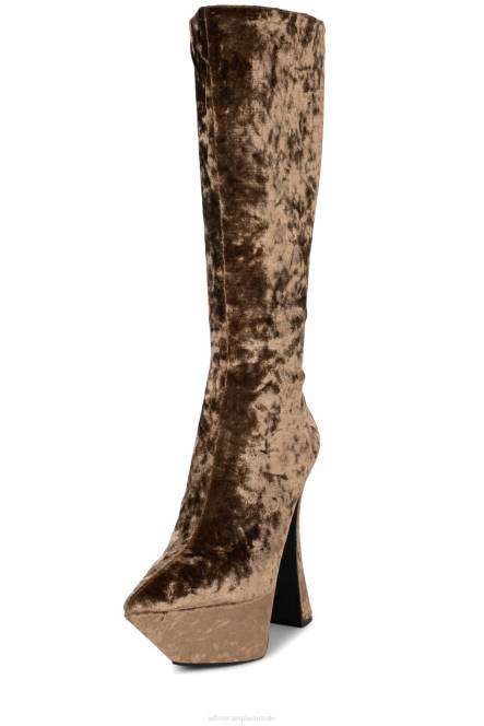 Jeffrey Campbell Ze gaat NDHB742 laarzen van knie tot dij taupe geplet fluweel vrouwen