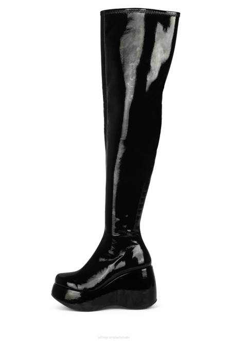 Jeffrey Campbell alita-kh NDHB783 laarzen van knie tot dij zwart gekreukt patent vrouwen