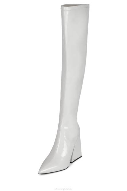 Jeffrey Campbell appelleert NDHB815 laarzen van knie tot dij wit patent vrouwen