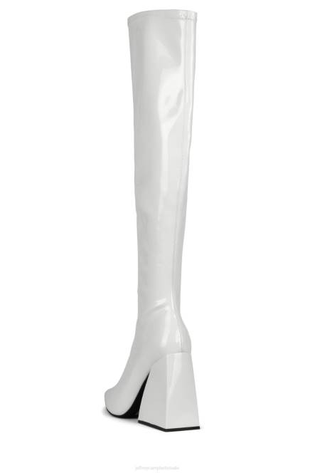 Jeffrey Campbell appelleert NDHB815 laarzen van knie tot dij wit patent vrouwen