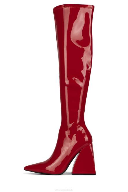Jeffrey Campbell appelleert NDHB816 laarzen van knie tot dij rood patent vrouwen