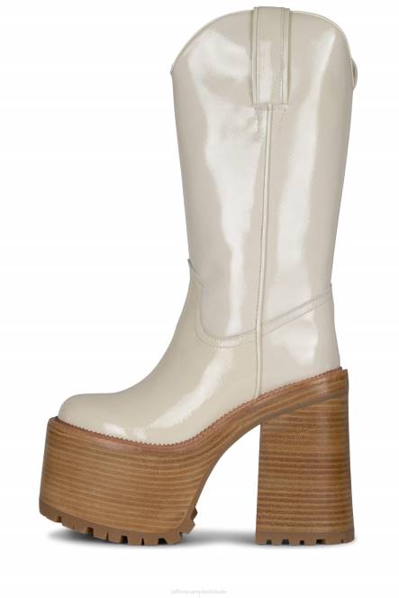 Jeffrey Campbell begraafplaats NDHB690 laarzen van knie tot dij ivoor gekreukt patent vrouwen