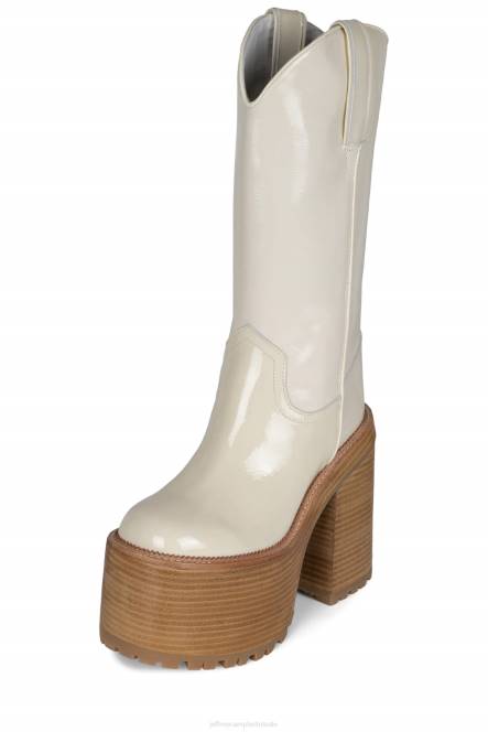 Jeffrey Campbell begraafplaats NDHB690 laarzen van knie tot dij ivoor gekreukt patent vrouwen