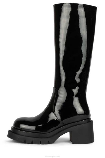Jeffrey Campbell bestrijden NDHB821 laarzen van knie tot dij zwart gekreukt patent vrouwen