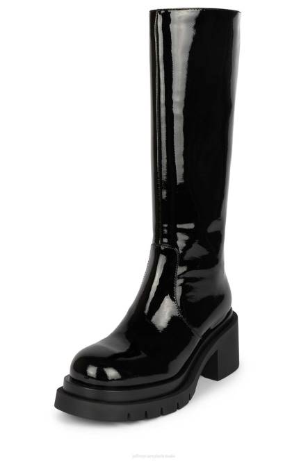 Jeffrey Campbell bestrijden NDHB821 laarzen van knie tot dij zwart gekreukt patent vrouwen