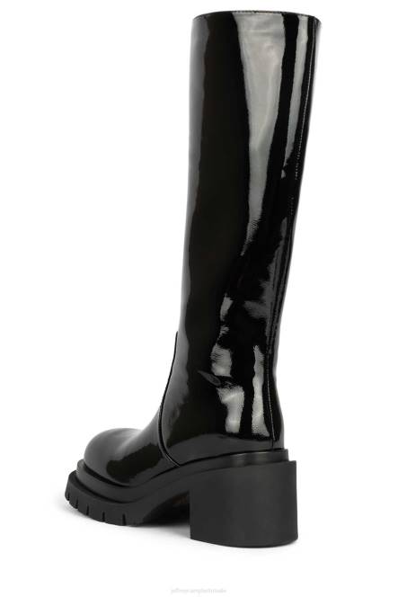 Jeffrey Campbell bestrijden NDHB821 laarzen van knie tot dij zwart gekreukt patent vrouwen
