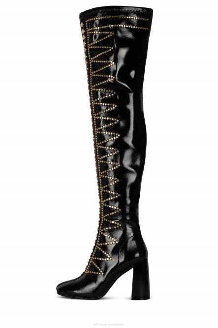 Jeffrey Campbell ciena-st NDHB780 laarzen van knie tot dij zwart gekreukt patent goud vrouwen