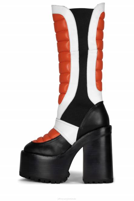 Jeffrey Campbell crossmotor NDHB688 laarzen van knie tot dij zwart oranje wit vrouwen