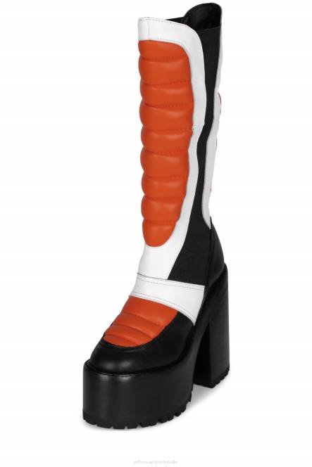 Jeffrey Campbell crossmotor NDHB688 laarzen van knie tot dij zwart oranje wit vrouwen