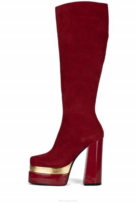 Jeffrey Campbell dansrama NDHB775 laarzen van knie tot dij rood suède goud vrouwen
